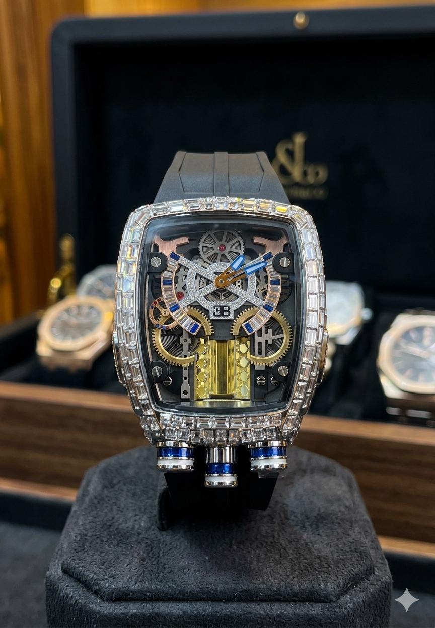 Jacob & Co. Style Full Baguette Diamond Skeleton Tourbillon Men's Watch