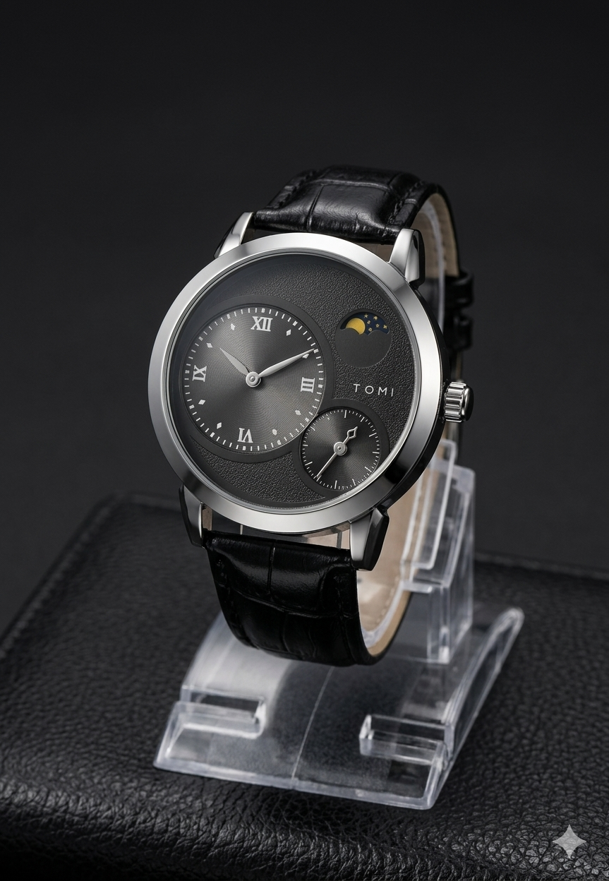 TOMI Premium Automatic Timepiece - Exquisite Brown Leather & Sunray Grey Dial