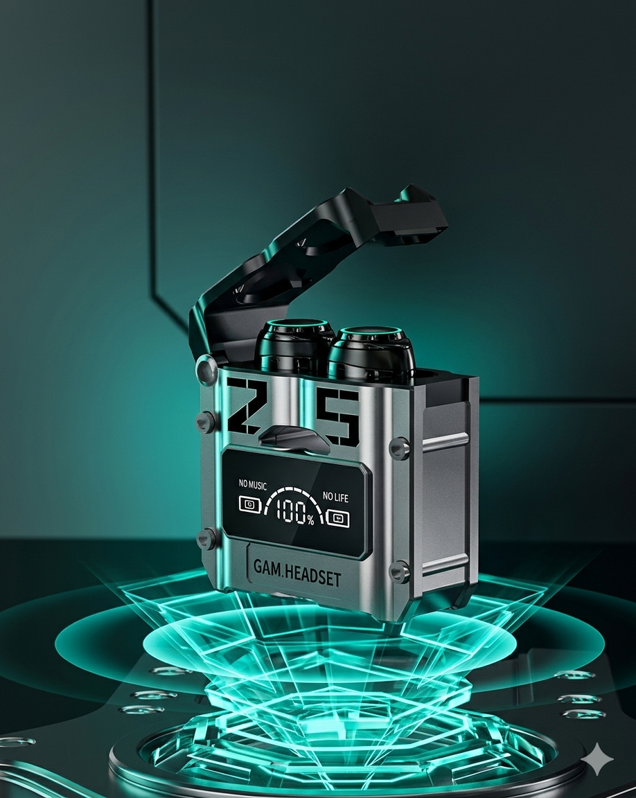 Z1 Mecha-Styled Wireless Gaming Earbuds with Active Noise Cancellation & Futuristic Levitation Charging Case - 100% Digital Battery Display