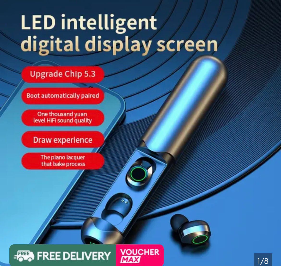 M25 Cylindrical Sliding Wireless Earbuds - Bluetooth 5.3, LED Digital Display & Hi-Fi Stereo Sound with Auto-Pairing Technology